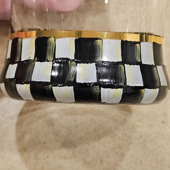 RARE RETIRE MACKENZIE CHILDS BLACK COURTLY CHECK HIGHBALL DRINKING GLASS TUMBLER - Picture 6 of 7